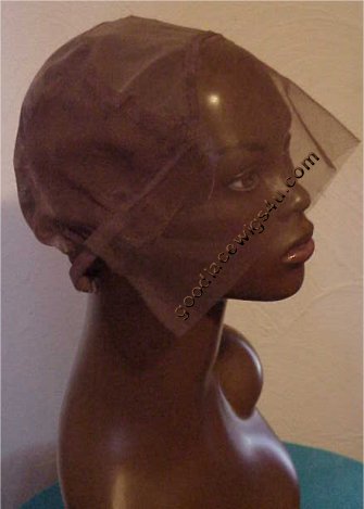 French lace front wig cap with the flash off to show the actual brown color of the lace cap