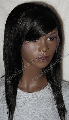 Yaki Straight Texture Lace Front Wig with Side Bangs Color #1B $185