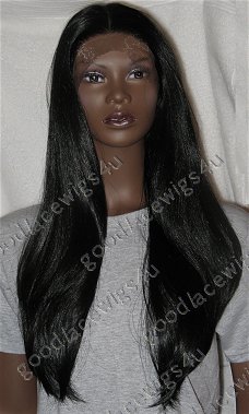 20 inch straight with wavy ends synthetic lace front wig with 5 inch parting