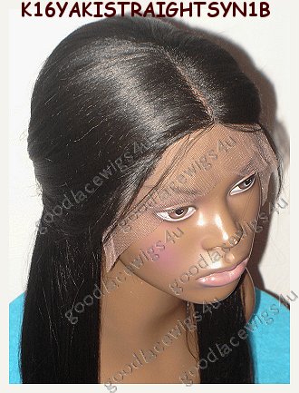 16 inch yaki straight synthetic lace fornt wig with large parting area